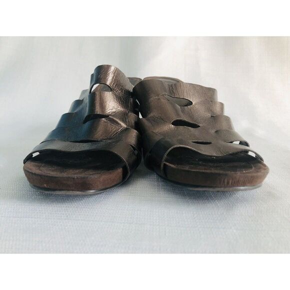 VTG Y2K Bandolino Sandals Size 10 Brown Straps Wedge Slip On Open Toe - Picture 3 of 13